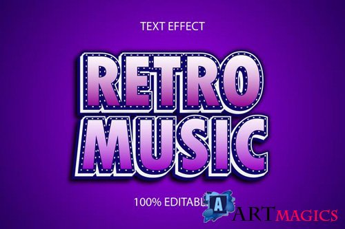 Editable text effect retro music color blue