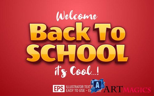 Back to school 3d text editable style effect template