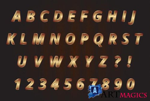 Sweet gold alphabets numbers set