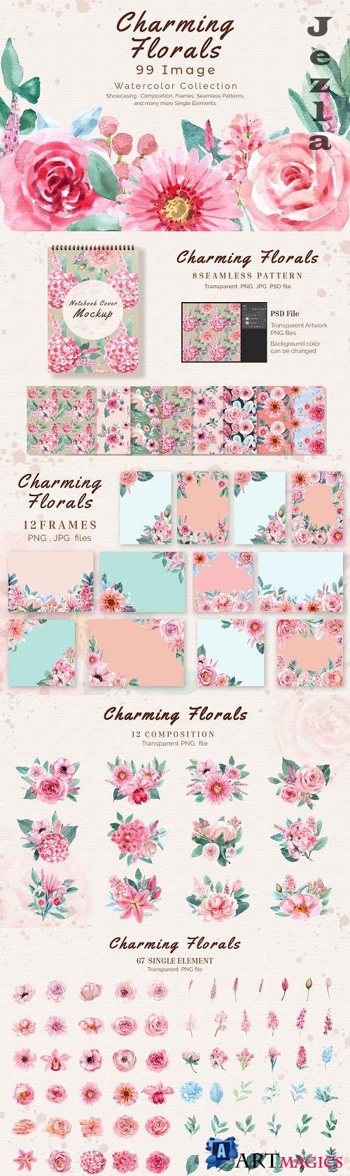 Charming Flowers of wedding watercolor - 6298138