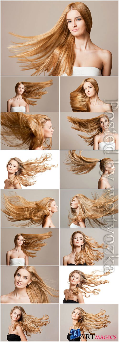 Girl with long blond straight hair stock photo