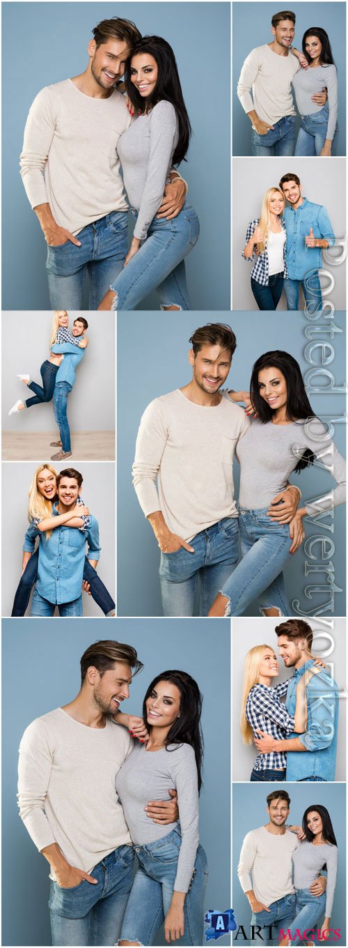 Man and woman in jeans stock photo