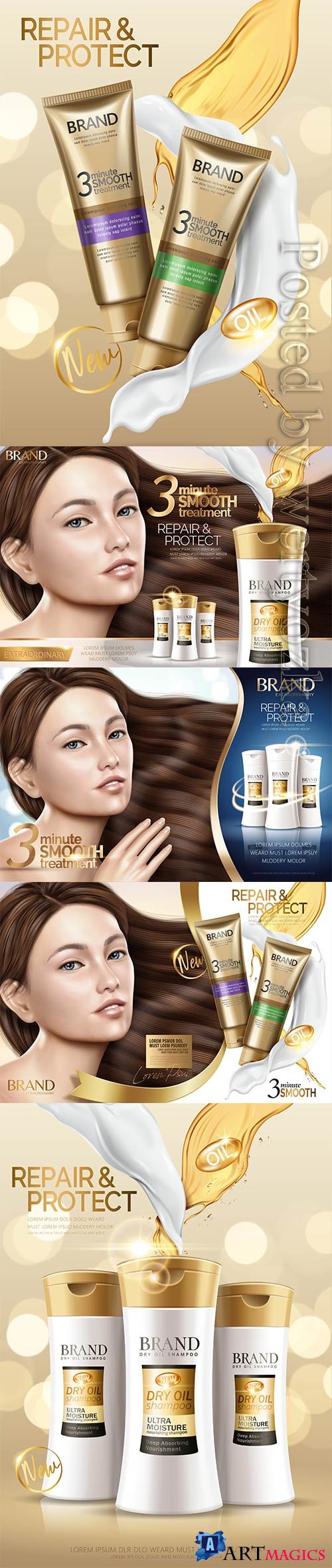 Glamour hair treatment vector ad