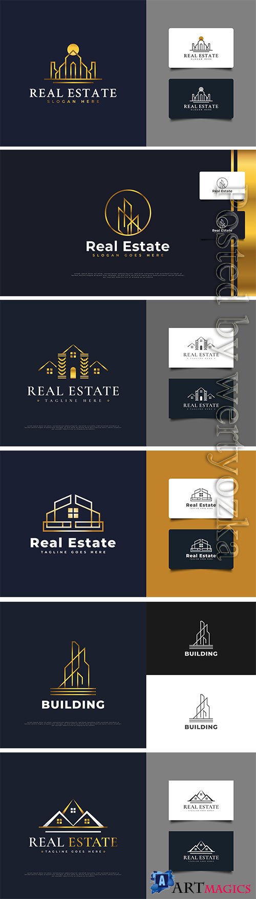 Luxury real estate logo vector design in white and gold