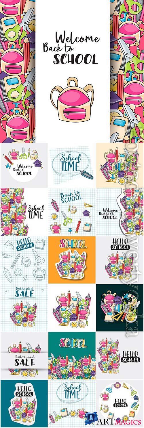 Welcome back to school as stickers in vector