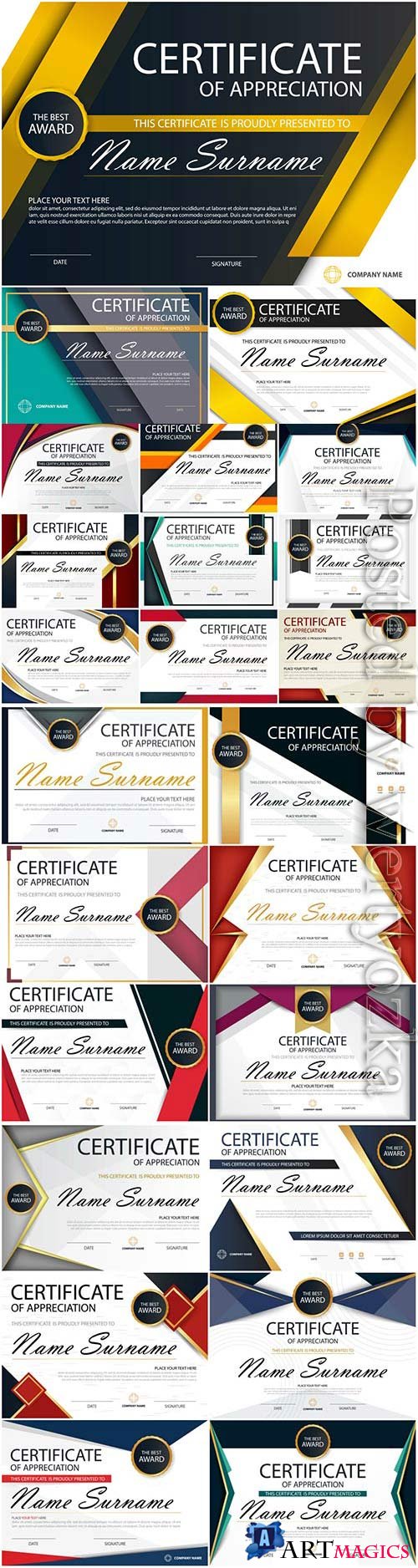 Diplomas and certificates set in vector