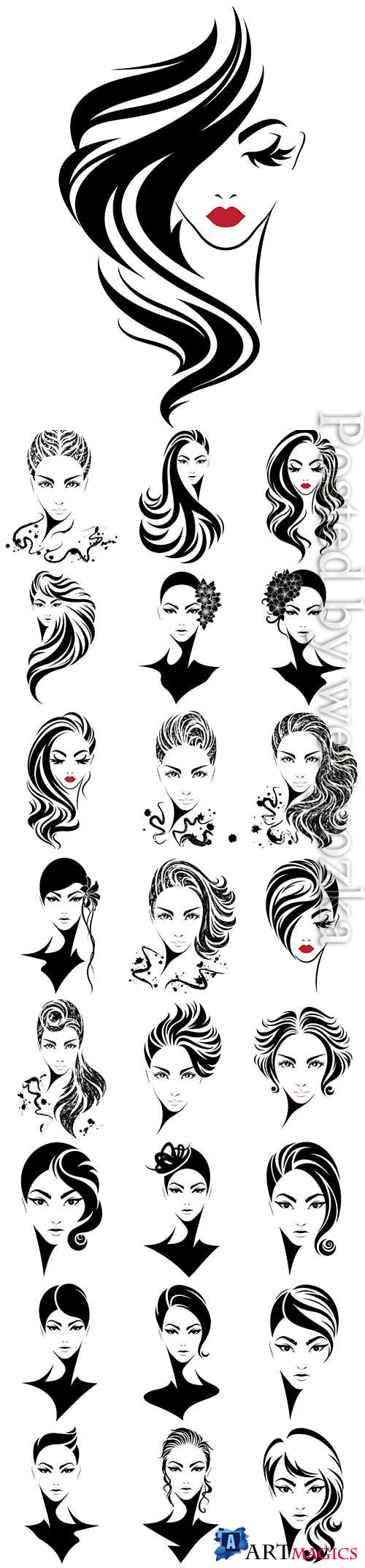 Girls with different hairstyles in vector
