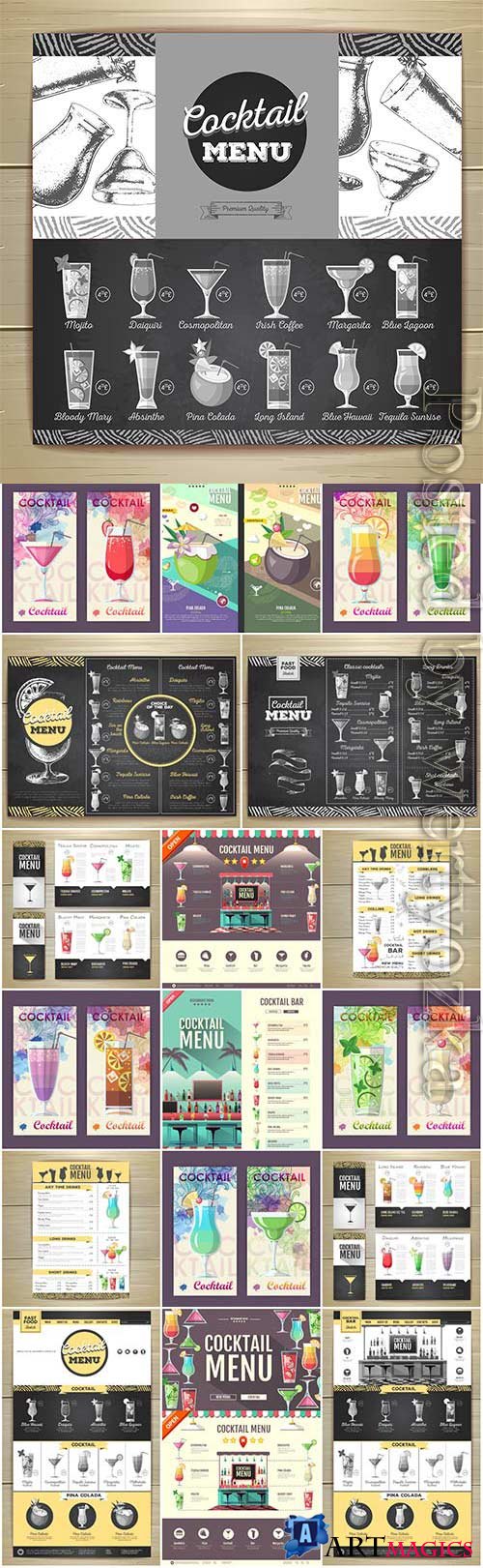 Cocktails menu for the bar in vector