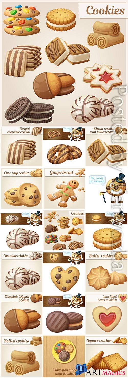 Cookies and miscellaneous pastries in vector
