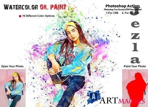 Watercolor Oil Paint PS Action - 6258660