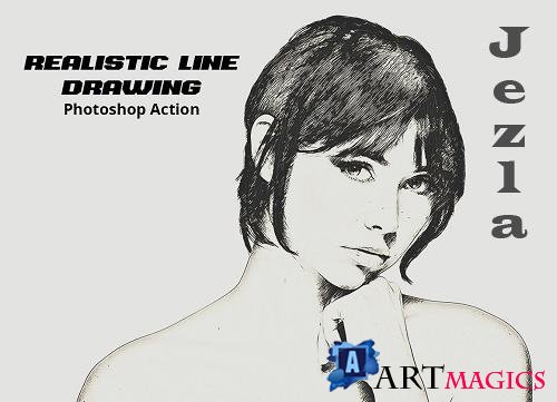 Realistic Line Drawing Ps Action - 5114632