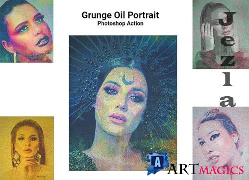 Grunge Oil Portrait Ps Action - 5128352