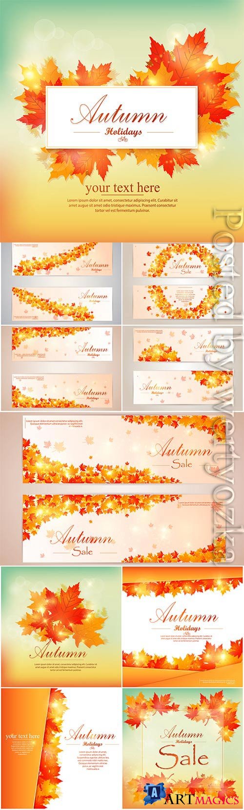 Autumn backgrounds and banners with yellow leaves in vector