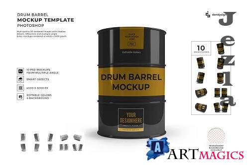 Drum Barrel 3D Mockup Template Bundle - 1511796