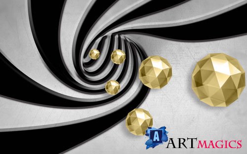 Three dimensional space golden ball background wall