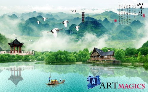 Painting landscape scenery background wall