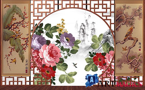 Vintage chinese classical studio wedding background-wall