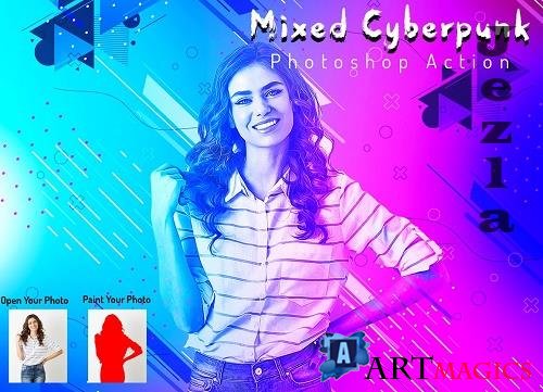 Mixed Cyberpunk Photoshop Action - 6436029