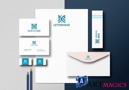 Stationary mockup with business card letterhead and element Premium Psd