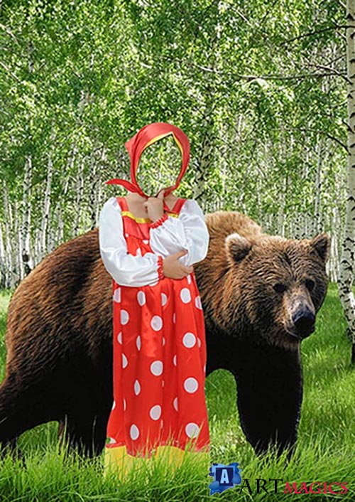 Детский фотошаблон psd - Маша и медведь