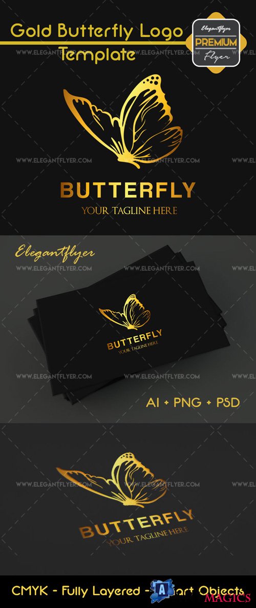 Gold Butterfly Premium Logo Template