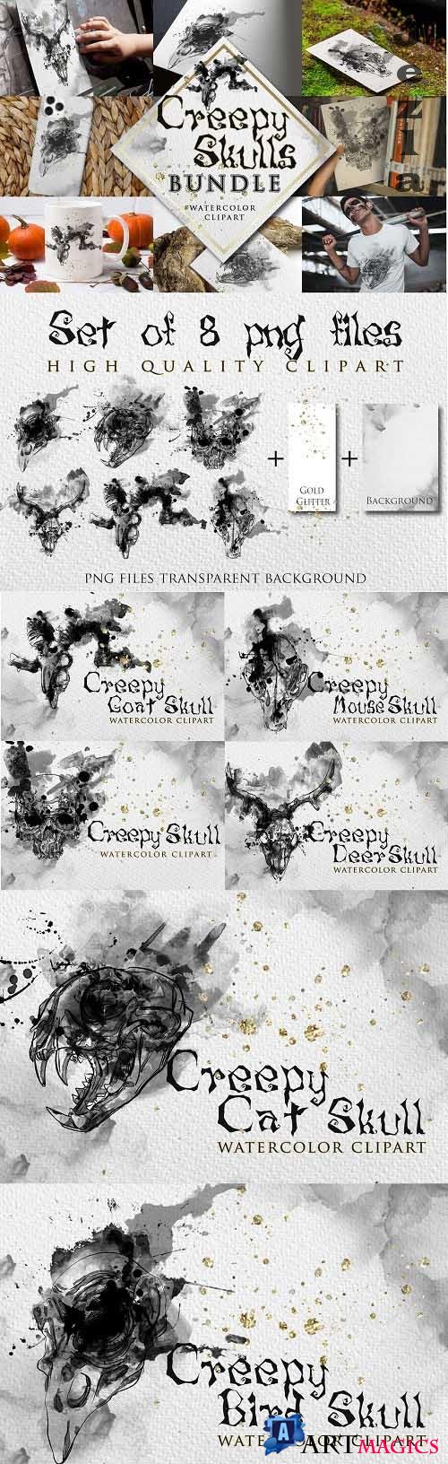 Creepy Animal Skulls Bundle Clipart, gothic occult witch clipart, Scary Skull, Mystical png