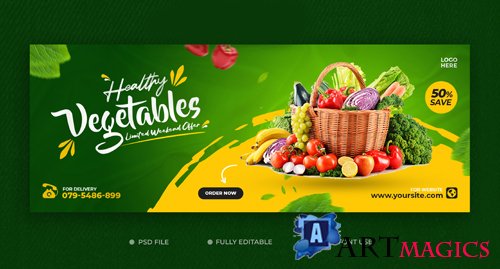 Healthy food recipe promotion facebook timeline cover and web banner template psd