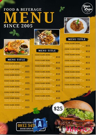 Food and beverages menu best for restaurant promotion premium psd template