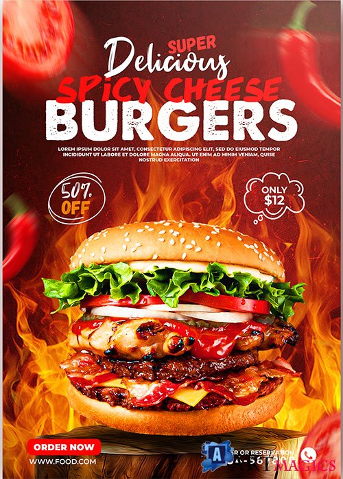 Burger food menu poster psd template