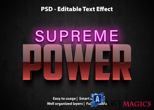 Editable text effect supreme power premium Premium Psd