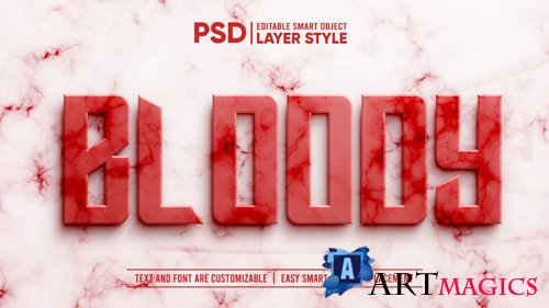 3d red blood marble granite realistic layer editable layer style smart object text effect Premium Psd