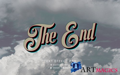 3d text effect the end old movie design