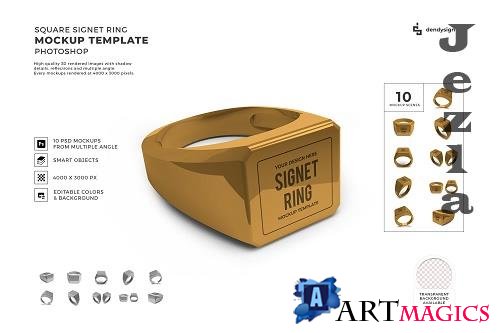Square Signet Ring 3D Mockup Template Bundle - 1585220