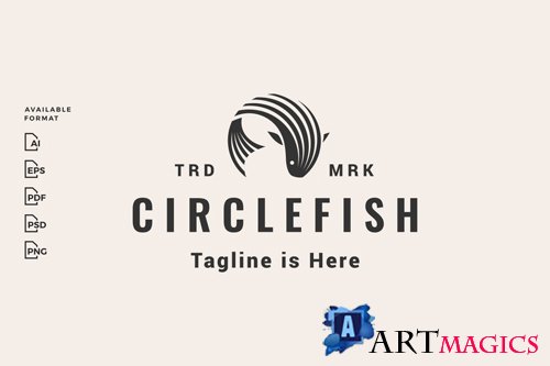 Circle fish hipster logo design templates