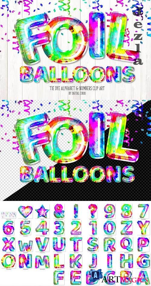 Tie Dye Foil Alphabet Balloons Clipart - 6506920