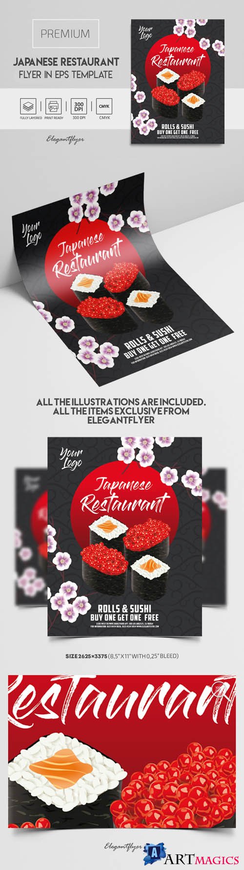 Japanese Restaurant Premium Vector Flyer EPS Template