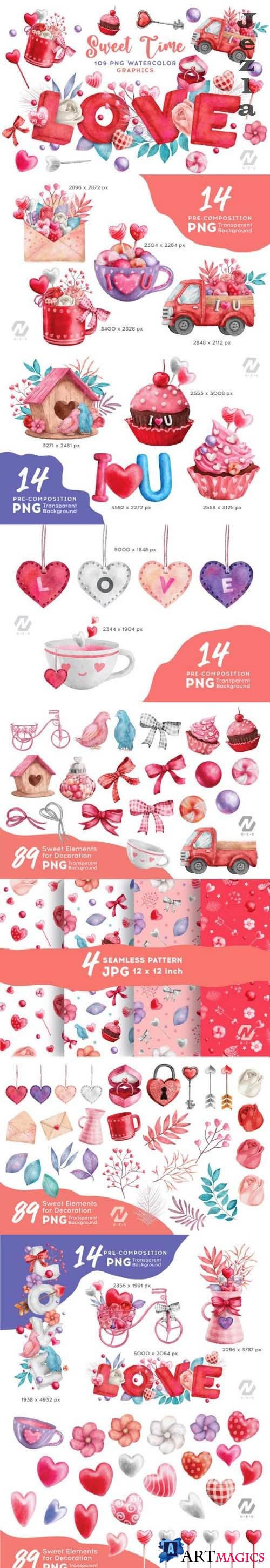 Valentine Sweet Love Watercolor Clipart