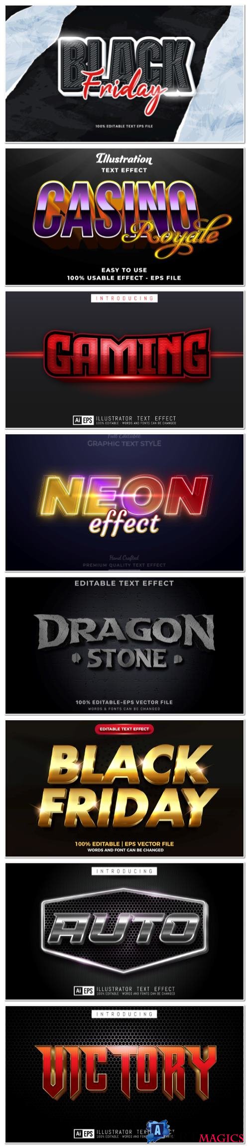 Set 3d editable text style effect vector vol 124