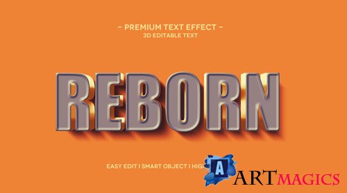Reborn 3d text effect template Premium Psd