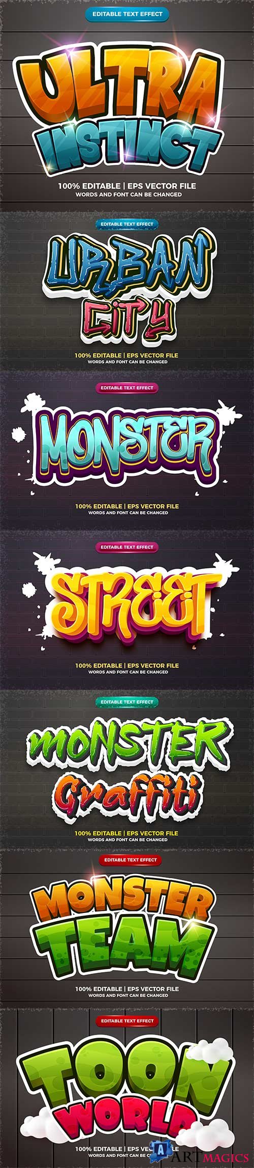 Set 3d editable text style effect vector vol 173