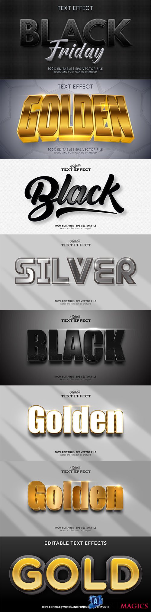 Set 3d editable text style effect vector vol 175