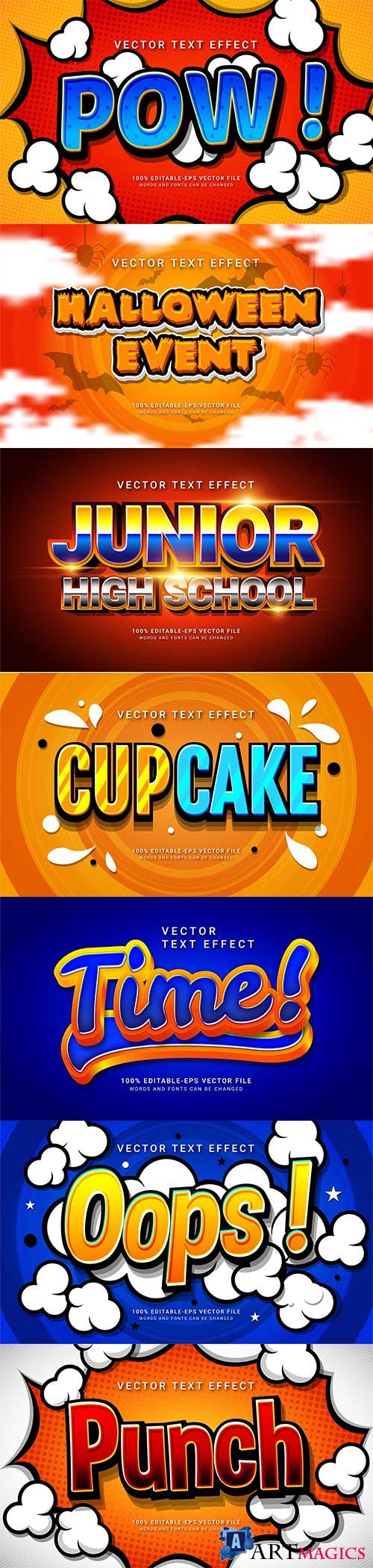 Set 3d editable text style effect vector vol 170