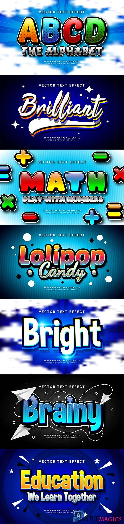 Set 3d editable text style effect vector vol 165