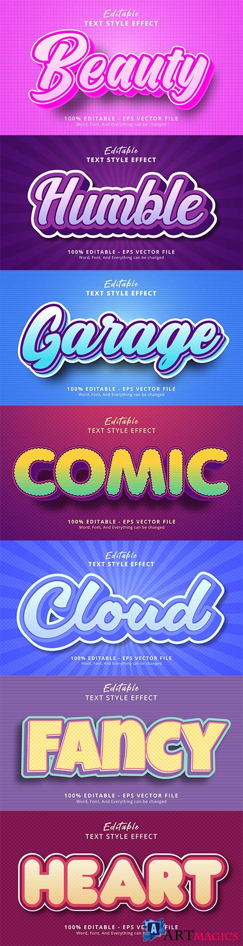 Set 3d editable text style effect vector vol 162