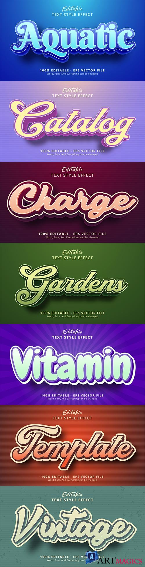 Set 3d editable text style effect vector vol 161