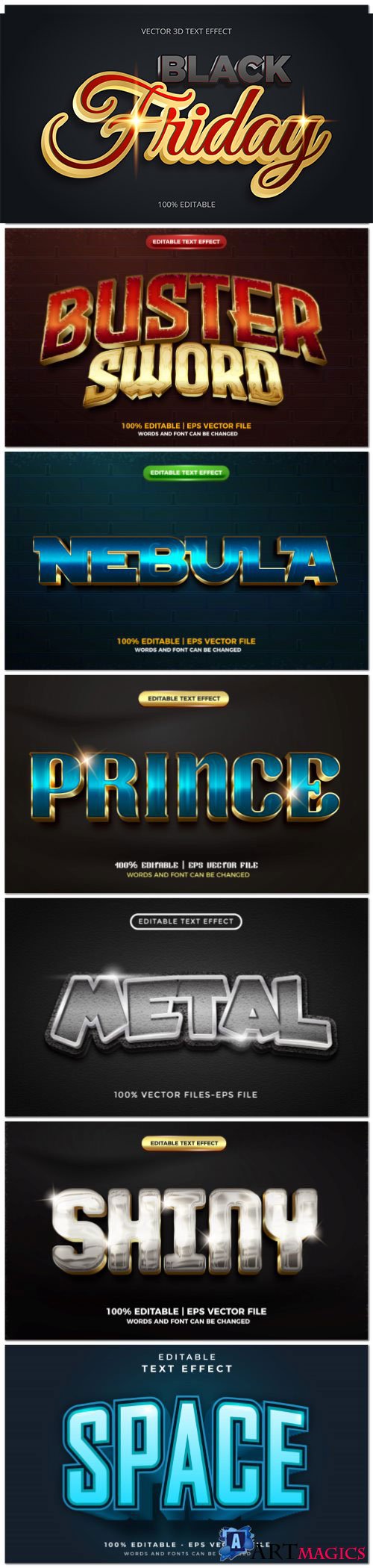 Set 3d editable text style effect vector vol 159