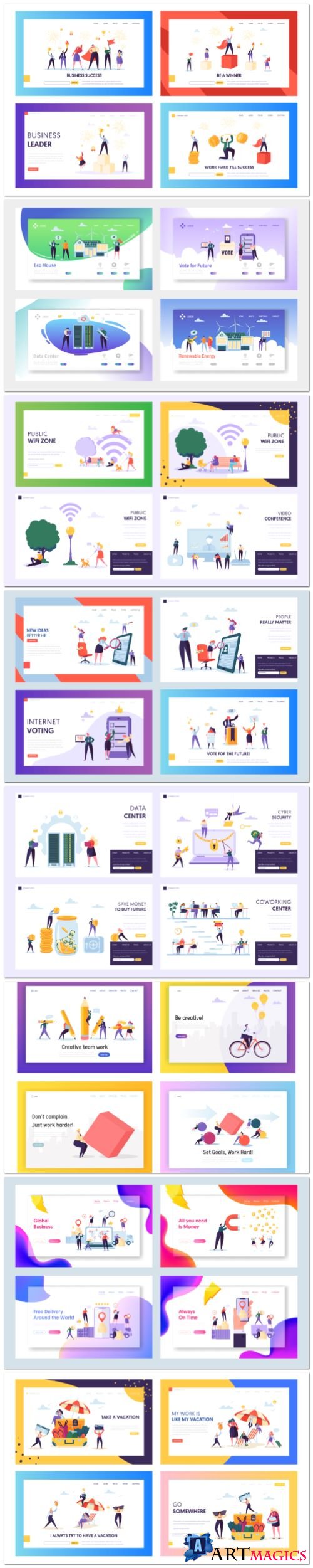Creative isometric concept set landing page, flat website in vector