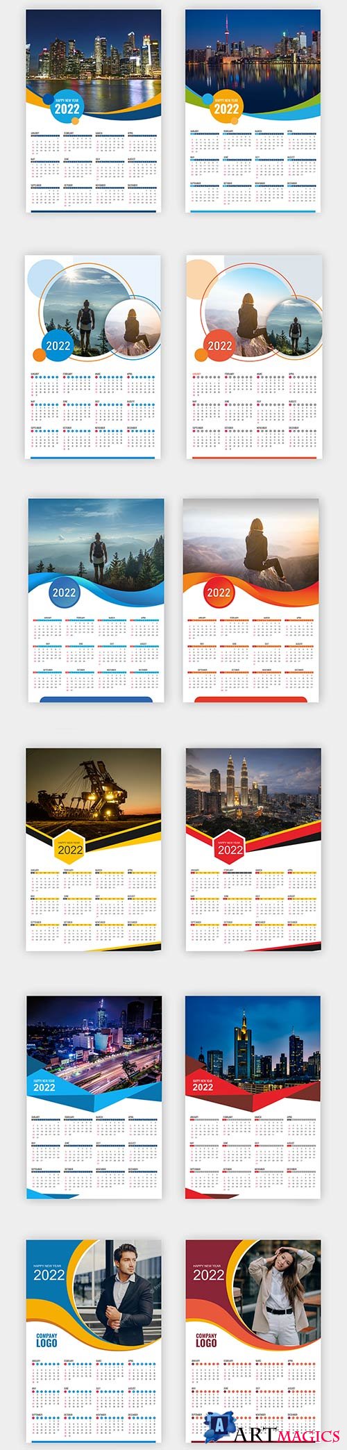 Calendar 2022 templates elegant premium vector