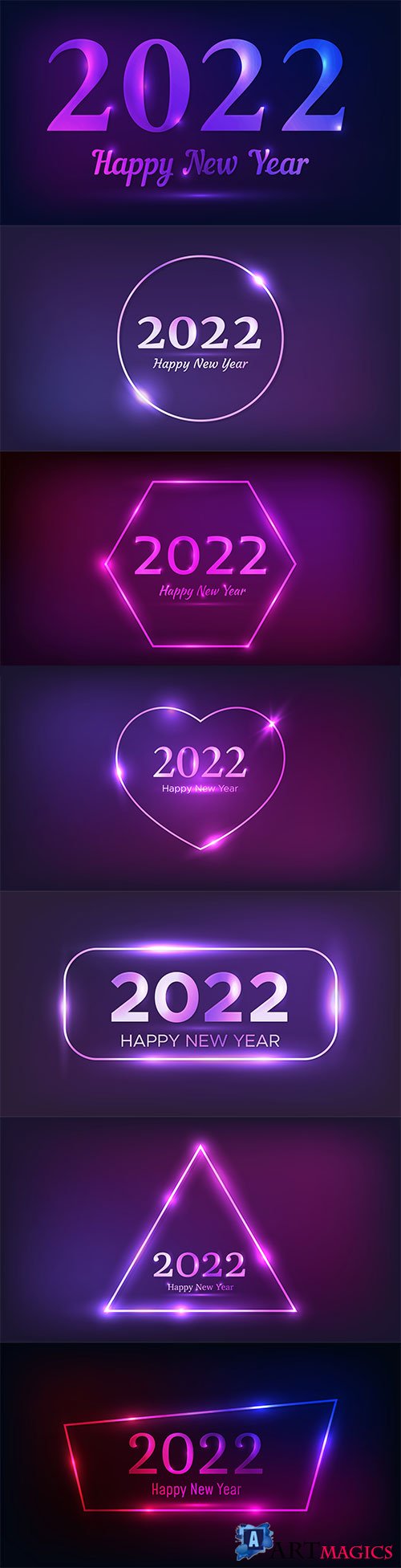 2022 happy new year neon vector background