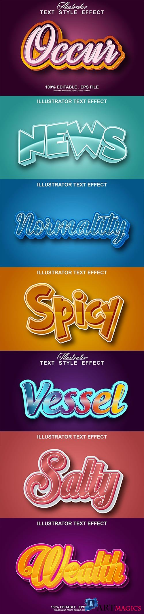 Set 3d editable text style effect vector vol 188